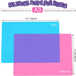 Silicone Mat For Resin Molds, 2 Pcs 15.7" X 11.7" Playdough Mat, Silicone Mats For Crafts, Jewelry Resin Molds Mats, For Resin, Clay, Paint, Blue & Rose Red
