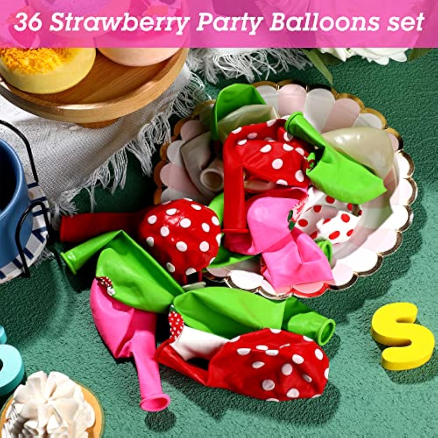 36 Pcs Strawberry Theme Balloons Strawberry Sweet One Party Balloons Bouquet Party Decorations For Girls First Birthday Party Summer Fruit Party Baby Shower Supplies, 12 Inch