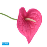13" Artificial Anthurium Lily Flowers, 5 Pack Permanent Flower Floral Arrangements Bouquet For Home Decor Bridal Wedding Festival Party, Dark Pink