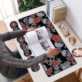 4 In 1 Mouse Pad Combo, Large Gaming Mouse Pad + Keyboard Wrist Support + Mouse Wrist Rest + Coaster, Table Pad With Stitched Edge Memory Foam Ergonomic Wrist Pad Set, Human Skulls Vintage Roses