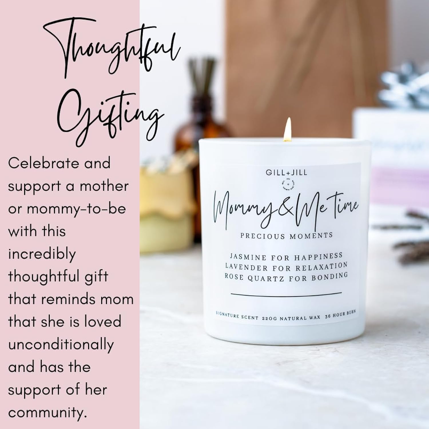 Premium Candle Gifts For New Mom – After Birth Gifts For Women – Postpartum, Baby Shower & Pregnancy Gift For Expecting Mom – Paraffin-Free Natural Soy Wax - Rose Quartz Crystal, Lavender & Jasmine