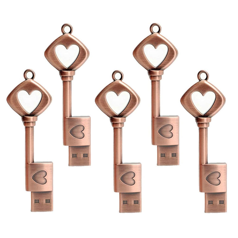 5 Pack 64Gb Love Heart Key Flash Drive Vintage Thumb Drive Metal Jump Drive Cu