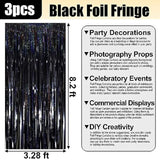 3 Pack Black Foil Fringe Curtains 3.28x8.2ft Backdrop Metallic Tinsel Party Decor