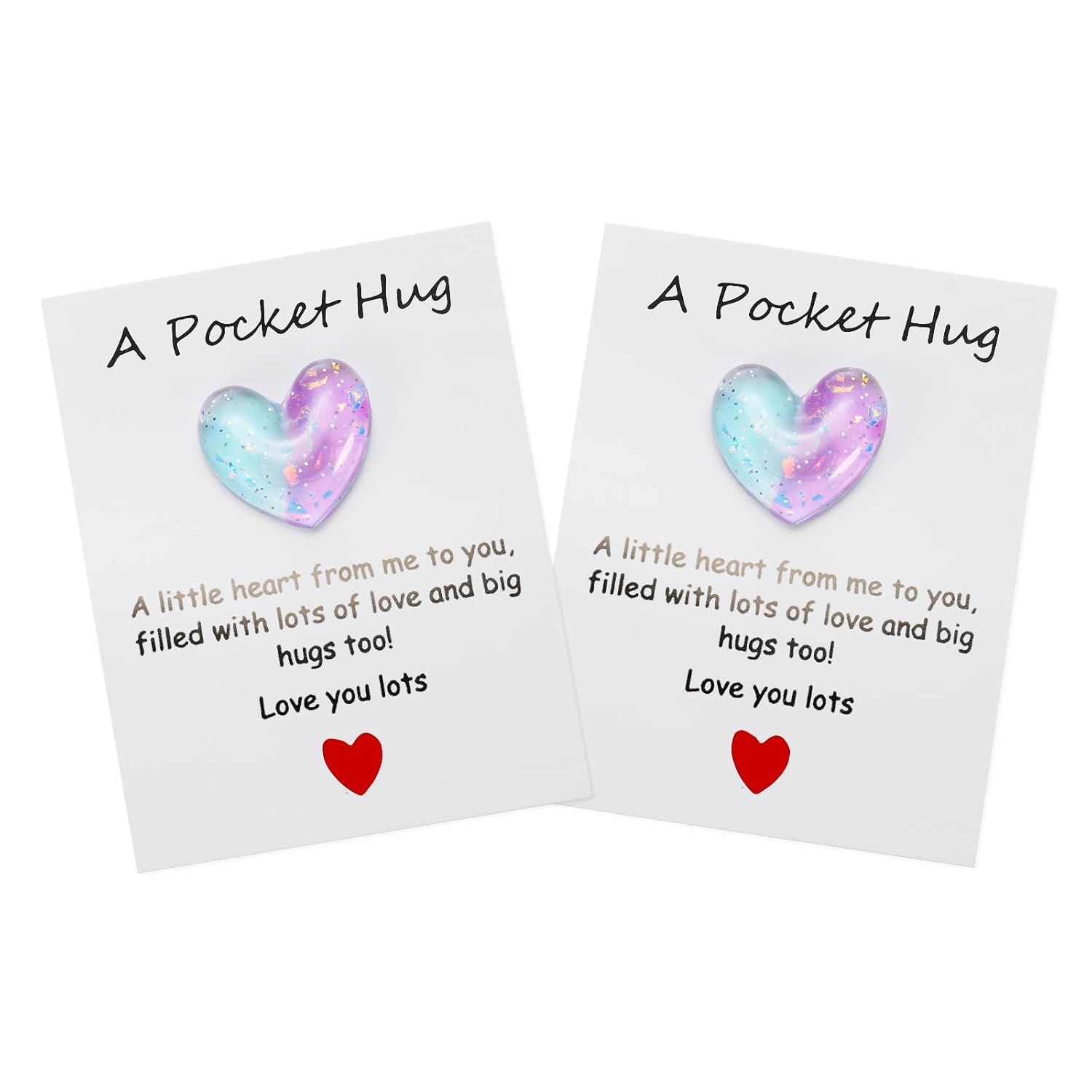 2 Pack Pocket Hug Heart With Greeting Card, Pocket Hug Token Love Cards Cute A Little Resin Heart Shape Bulk For Friends Long Distance Relationship Gifts, Blue Purple