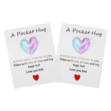 2 Pack Pocket Hug Heart With Greeting Card, Pocket Hug Token Love Cards Cute A Little Resin Heart Shape Bulk For Friends Long Distance Relationship Gifts, Blue Purple