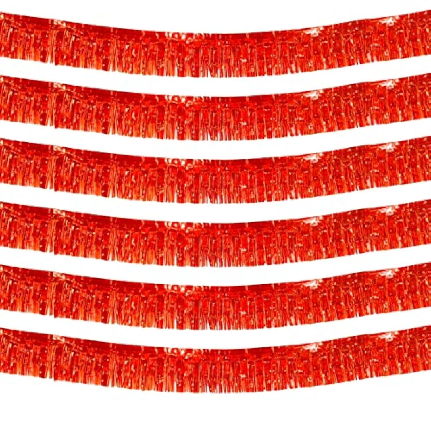 6 Pack 10 Feet Red Foil Fringe Garland Metallic Tinsel Streamers Banner Wall Hanging Curtain Backdrop Banner For Parade Floats, Thanksgiving, Christmas, Birthday, Halloween Party Decorations