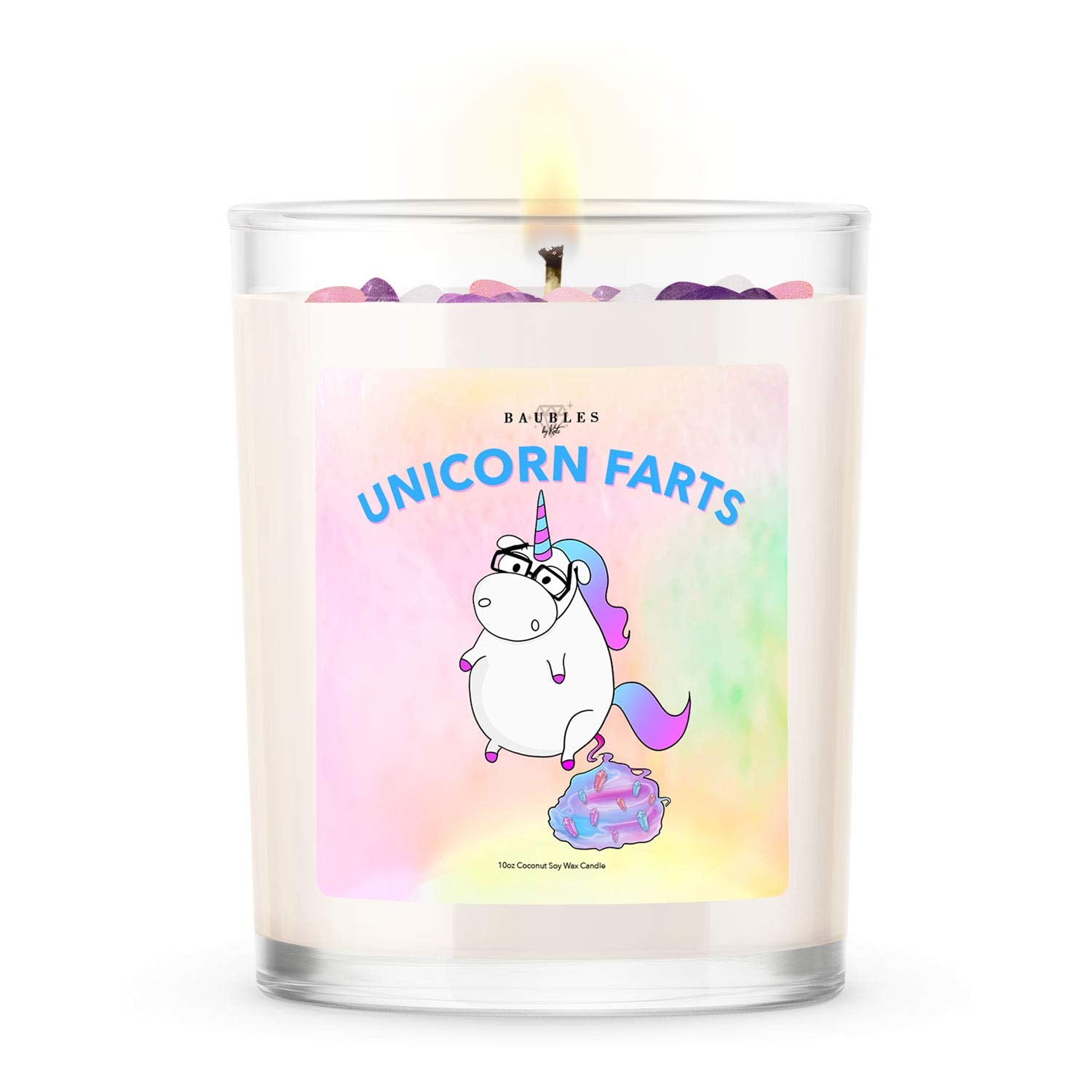 Kate Bissetts Unicorn Farts Candle with Crystal Shart Sprinkles | Cotton Candy Scent | 10z