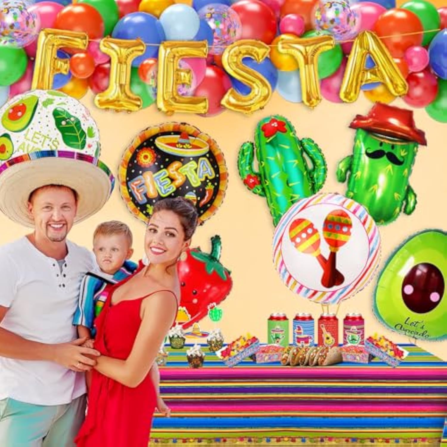 Fiesta Party Decorations Set, Big Taco Party Decorations Set - Pack Of 12, Fiesta Taco Llama Cactus Avocado Chili Sombrero Balloons For Mexican Party Decorations, Mexican Theme Baby Shower Decorations
