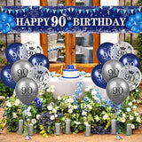 Navy Blue & Silver 90th Birthday Decorations – Yard Banner and Balloons for Anniversary Party