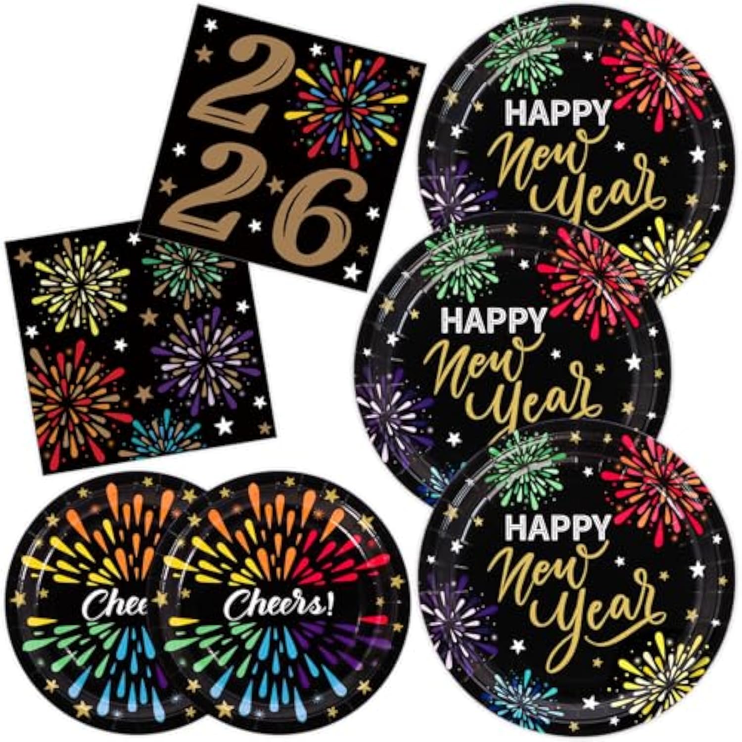 2026 New Year Disposable Tableware Set 150pcs Plates and Napkins for 50