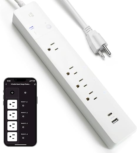 Smart Surge Protector Power Strip WiFi 4 Outlets 2 USB Ports Alexa Google Home