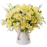 Artificial Flowers With Vase For Table Centerpieces,Fake Silk Gardenia Flower In Vase Decoration For Home Office Party (Champagne)