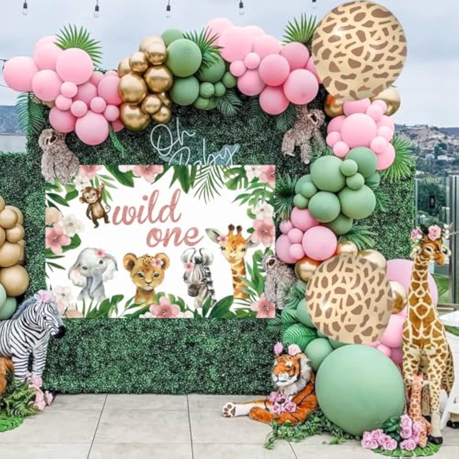 113pcs Sage Green Balloon Garland & Backdrop Safari Jungle Theme Party Decor