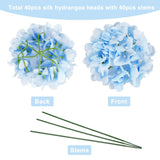 40Pcs Artificial Hydrangea Silk Flower Heads With Stems, Fake Flowers For Wedding Centerpiece Home Garden Party Decoration (Blue)