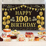 100Th Birthday Decorations - Black & Gold 100Th Birthday Backdrop Banner, 5.9 X 3.6 Ft, Party Supplies