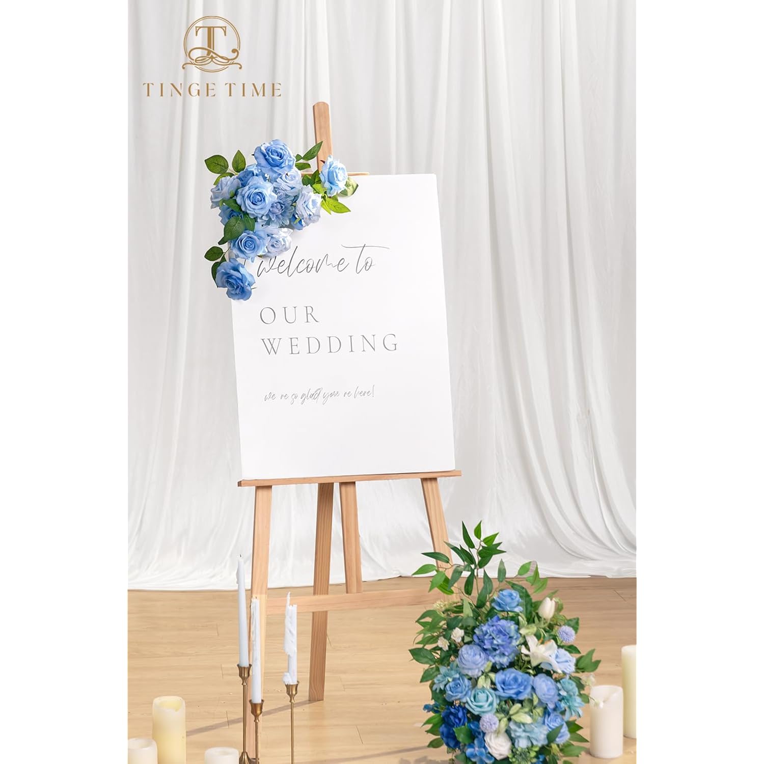 Artificial Flowers Combo Box Set, 16Pcs Fake Rose Silk Flower With Stem For Diy Wedding Bouquets Centerpieces Baby Shower French Country Home Decoration (Provence Blue)