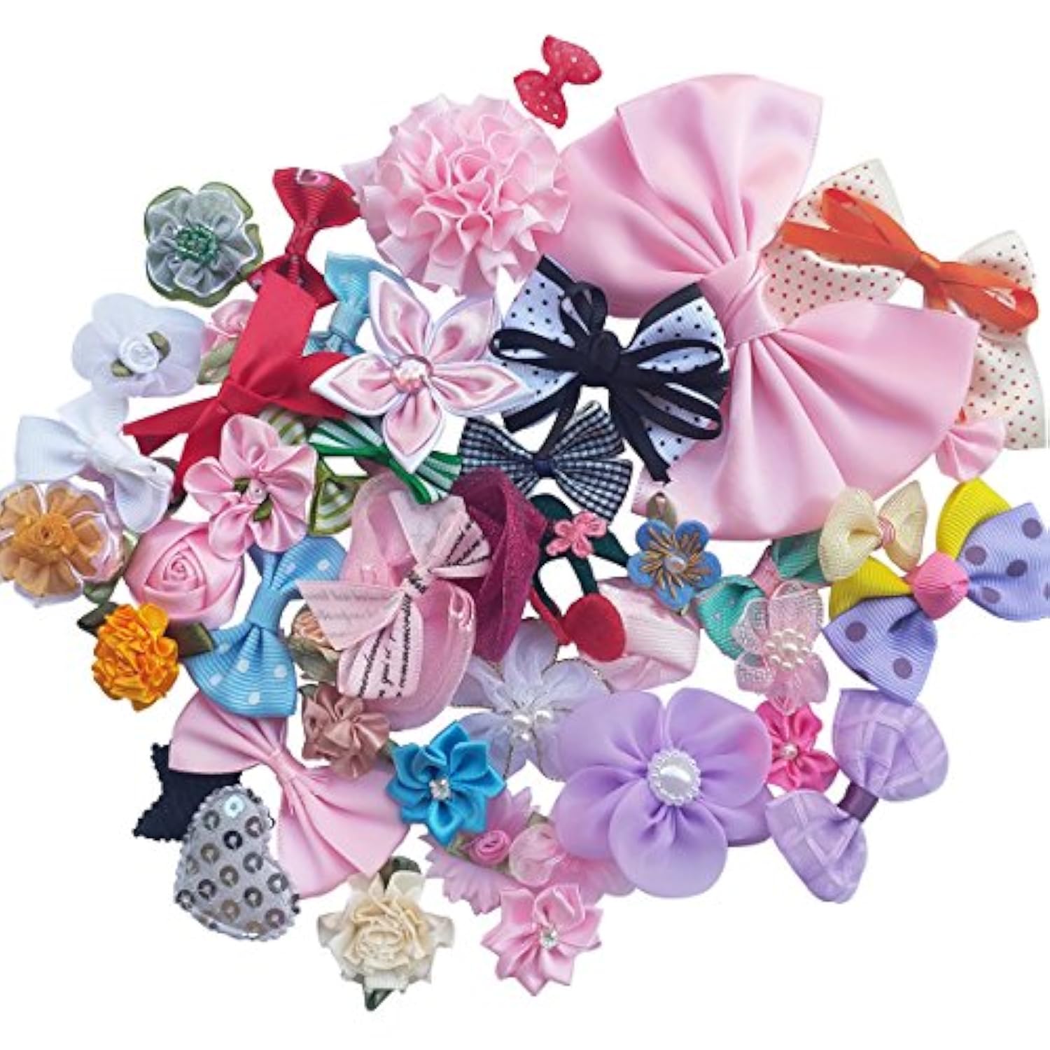 Mix Bulk 50Pcs Ribbon Flowers Bows Craft Wedding Ornament Appliques A0