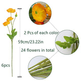 6 Pcs Artificial Poppy Flowers Silk Flower Poppy With Stems Real Touch Faux Poppy Spring Flowers For Home Kitchen Wedding Decorations Floral Arrangement Table Centerpiece