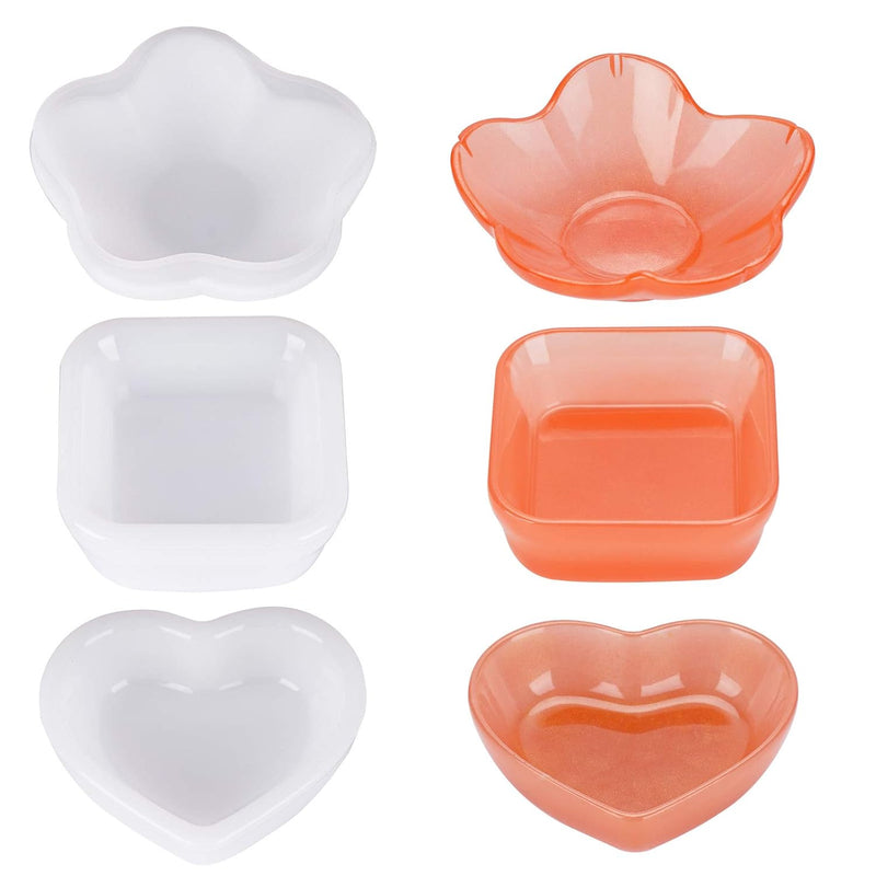 3 Pieces Dish Resin Molds, Silicone Jewelry Tray Molds, Storage Container Epoxy Resin Casting Molds For Jewelry Ring Holders, Soap Dish, Candle Holder, 3 Styles(Flower & Heart & Square)