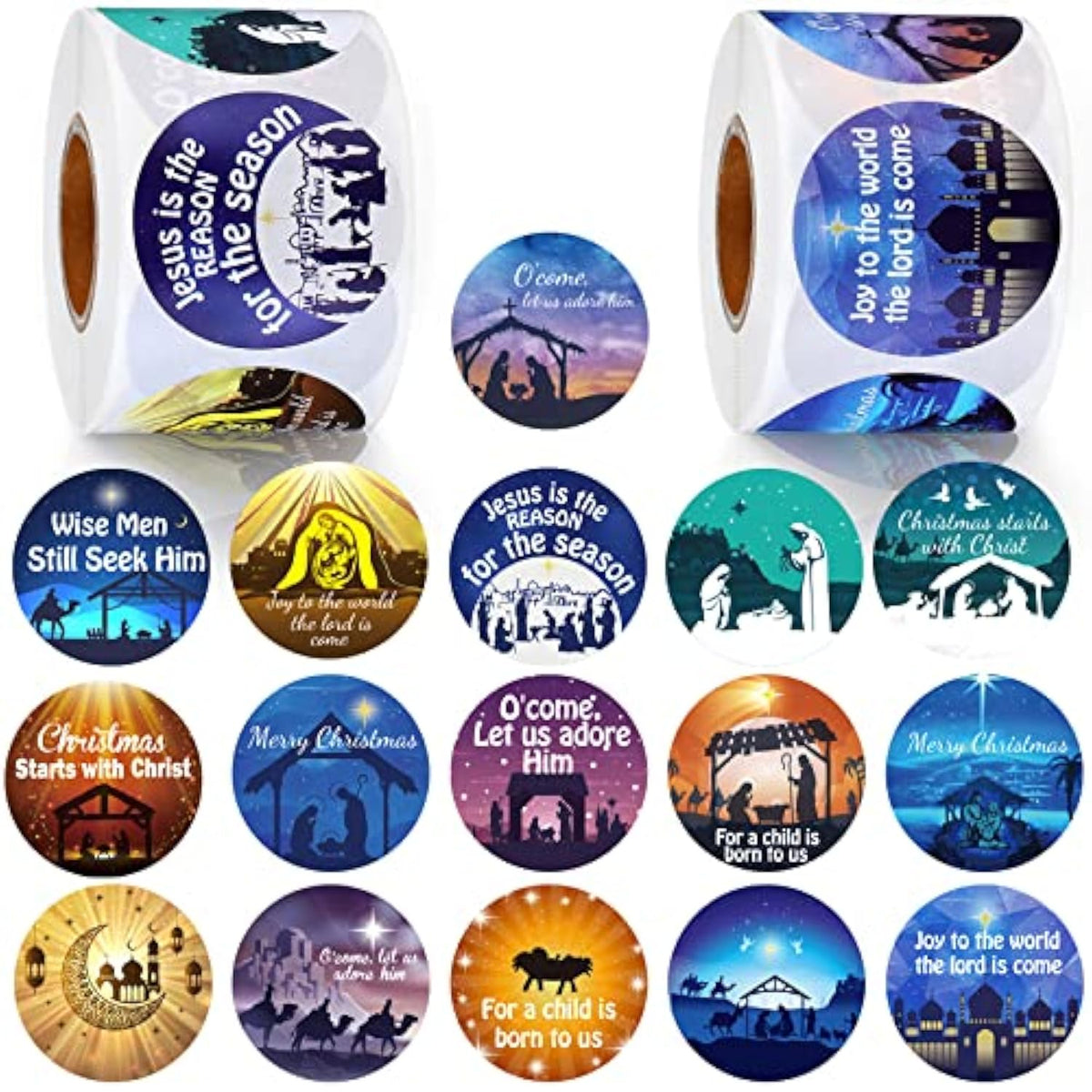 800 Pcs Christmas Religious Stickers Christmas Nativity Stickers Jesus Sticker Christian Xmas Faith Roll Sticker Labels For Kid Xmas Cards Envelopes Candy Favor Craft, 16 Designs(Classic)