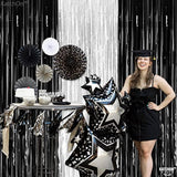 Xtralarge Black And Silver Backdrop - 3.2X8 Feet, Pack Of 3 | Black And Silver Foil Curtain For Black And Silver Party Decorations | Happy New Year Backdrop For Happy New Year Decorations