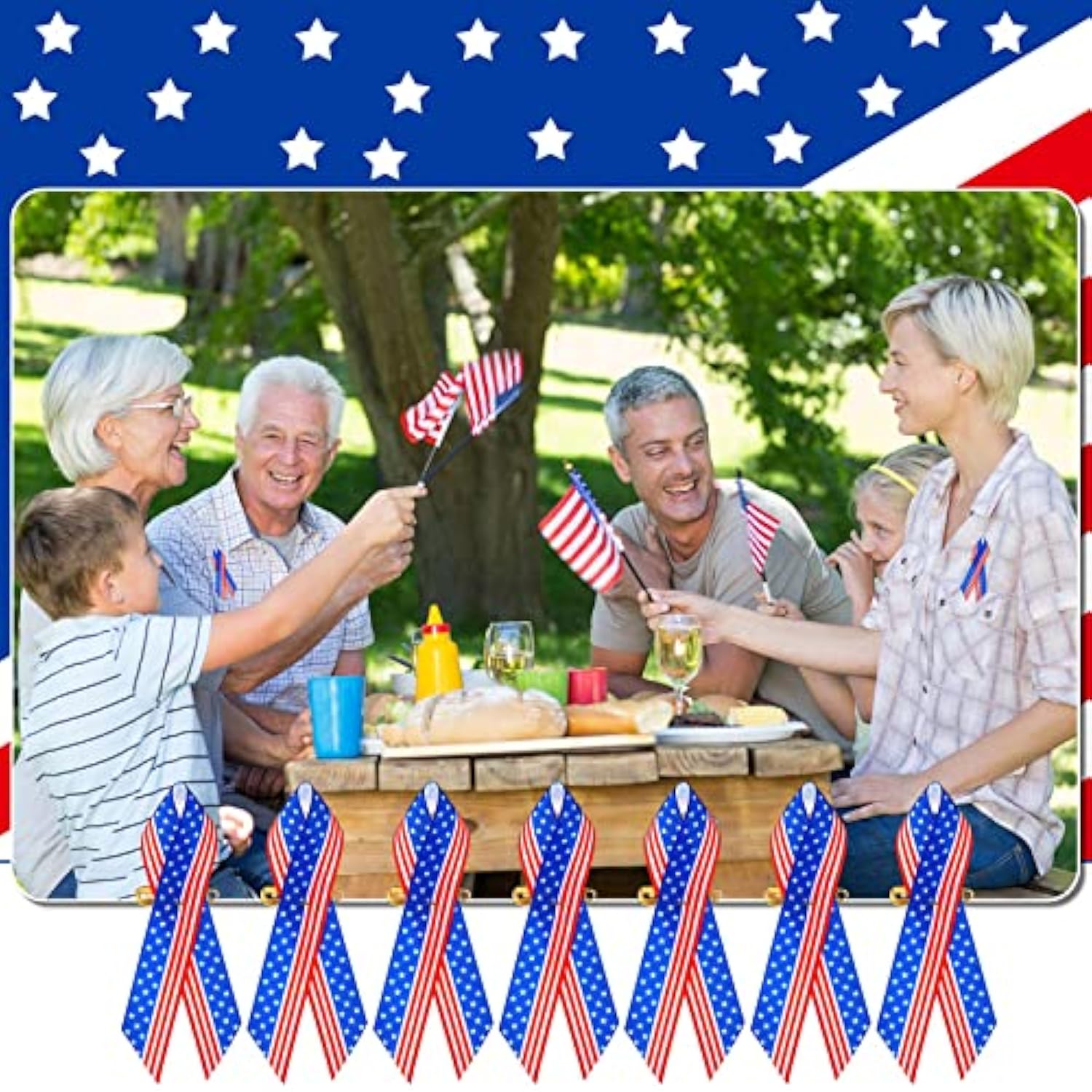 Memorial Day Gifts America Flag Satin Awareness Ribbons With Safety Pi