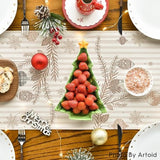 Stripes Pine Trees Merry Christmas Table Runner, Winter Xmas Holiday Kitchen Dining Table Decoration For Home Party Decor 13X72 Inch