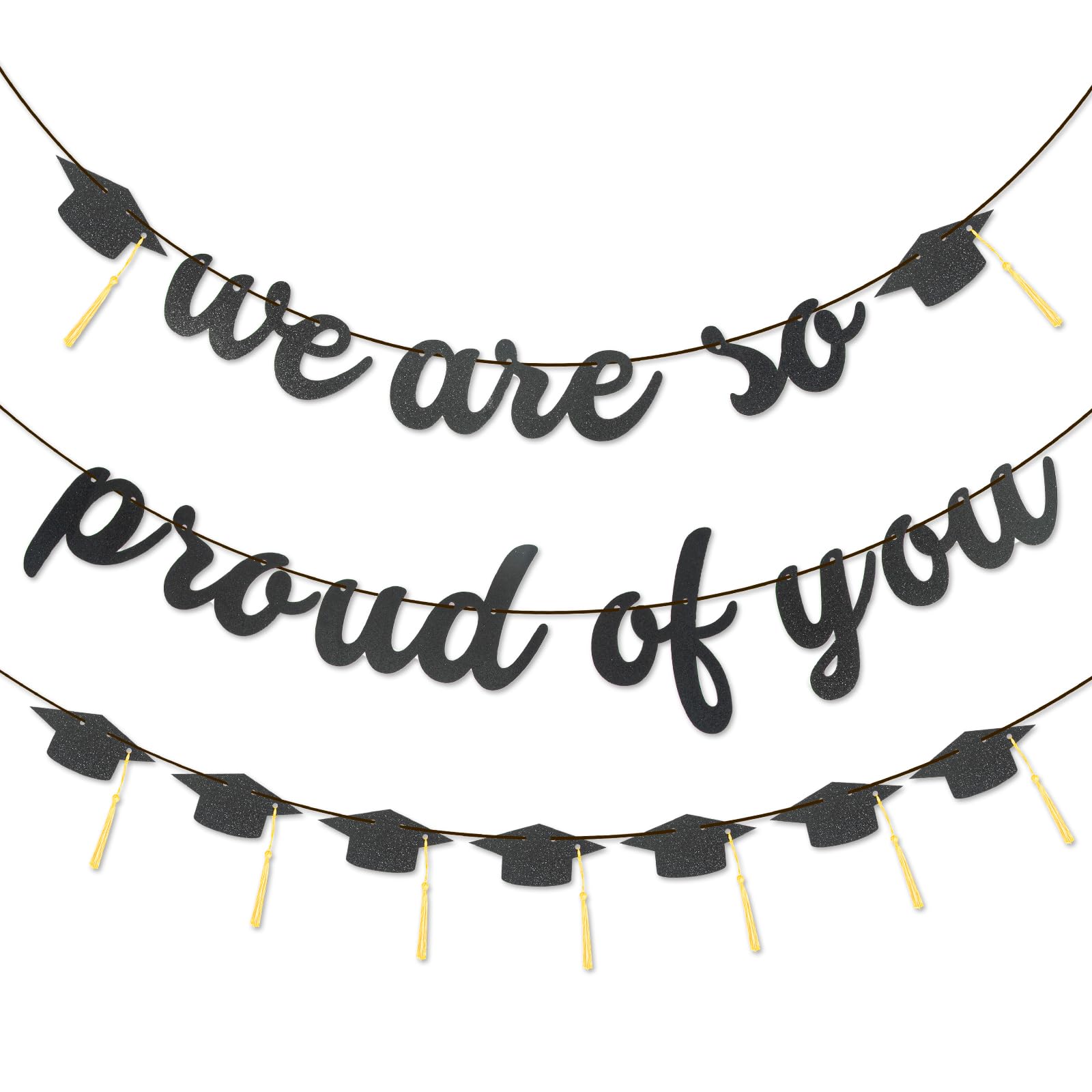 2026 Graduation Banners Party Decorations-Black Glitter We are So Proud of You Graduation Banners Garland for Congratulation Graduations Party Supplies, School, Home, Classroom