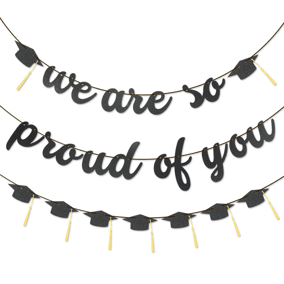 2026 Graduation Banners Party Decorations-Black Glitter We are So Proud of You Graduation Banners Garland for Congratulation Graduations Party Supplies, School, Home, Classroom