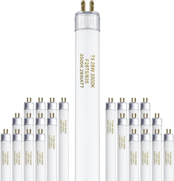 25 Pack 46 Inch T5 Fluorescent Tube Bulbs 28W 3000K Soft White G5 Base 2800LM