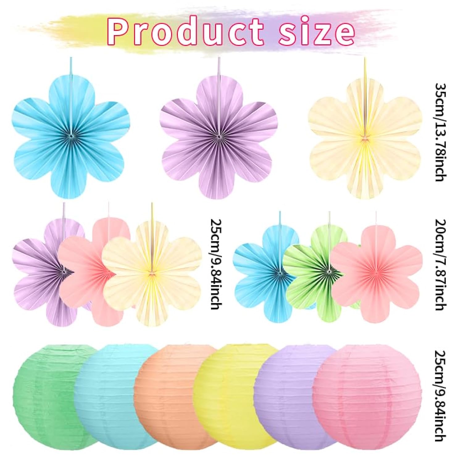 15Pcs Pastel Spring Classroom Decor Kit,Hanging Paper Lanterns Paper Flowers Fans For Easter Baby Shower Birthday Party Rainbow Wall Decor