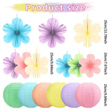 15Pcs Pastel Spring Classroom Decor Kit,Hanging Paper Lanterns Paper Flowers Fans For Easter Baby Shower Birthday Party Rainbow Wall Decor