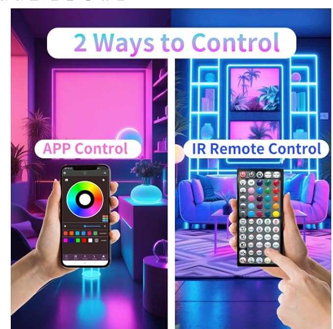 50ft RGB LED Strip Lights Color Changing Music Sync App & Remote Control Bedroom Party Decor