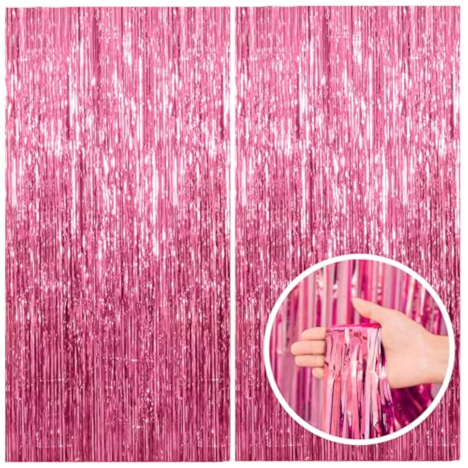 2Pc Pink Tinsel Foil Curtain Backdrop Birthday Bachelorette Graduation Decor