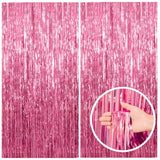 2Pc Pink Tinsel Foil Curtain Backdrop Birthday Bachelorette Graduation Decor