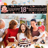18th Birthday Decorations for Girls Rose Gold & Black Banner for 18 Year Old Party