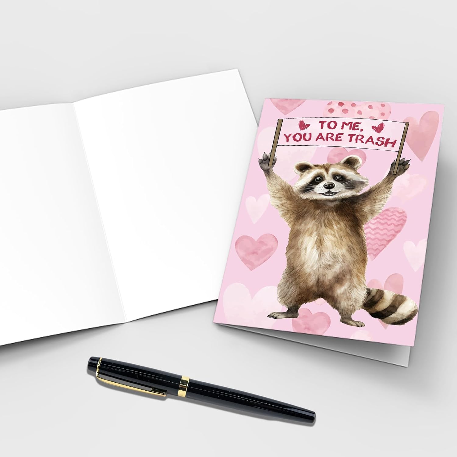 Funny Raccoon Valentine'S Day Card, Cute Anniversary Card For Men Women, Lovely Birthday Cards For Husband Wife Boyfriend Girlfriend, To Me You Are Trash Raccoon Greeting Cards