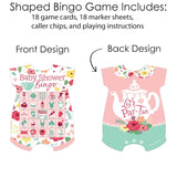 Big Dot of Happiness Floral Let’s Par-Tea - Picture Bingo Cards and Markers - Garden Tea Party Baby Shower Shaped Bingo Game - Set of 18