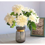 10 Heads Dahlia Fake Flowers Artificial Dahlia Flowers Faux Flowers For Home Wedding Party Office Supplies (White)