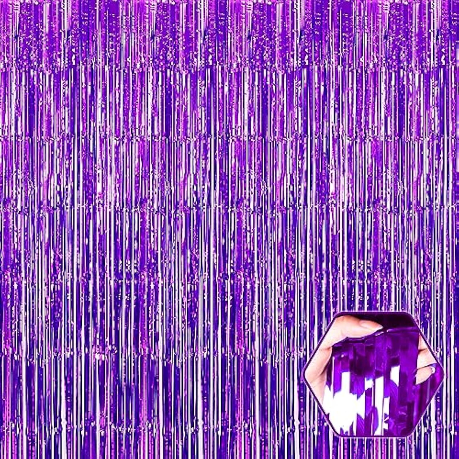 3-Pack Purple Foil Fringe Curtains 3.28x6.6 ft for Party and Photo Booth Decor