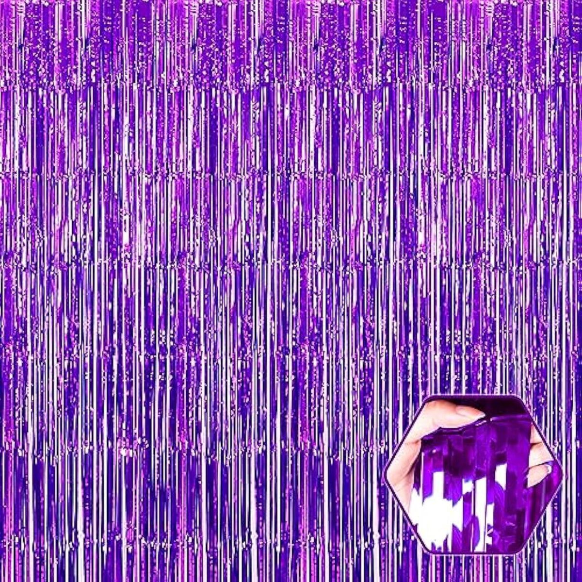 3-Pack Purple Foil Fringe Curtains 3.28x6.6 ft for Party and Photo Booth Decor