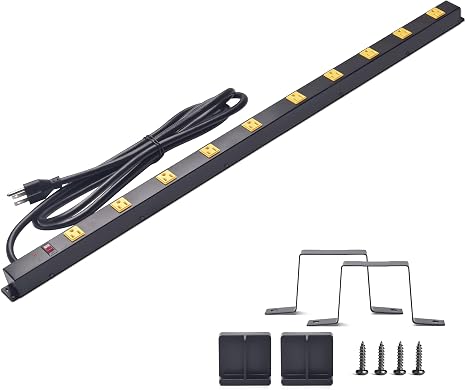 10 Outlet Heavy Duty Metal Power Strip 6FT 1000J Surge Protector Black