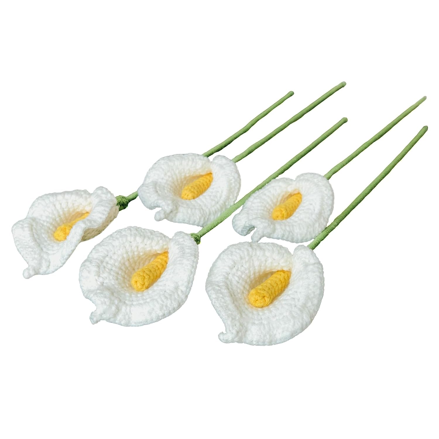 5 Pcs Crochet Calla Lily Artificial Flowers, Handmade Wedding Bouquet, Creative Gift For Women Anniversary College Students Coworkers, Office And Home Decor (White)