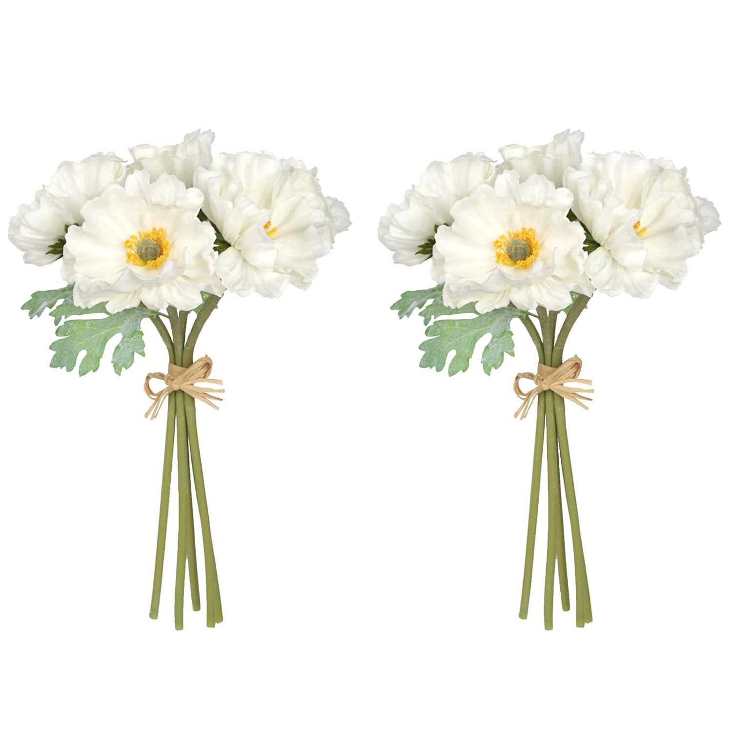 White Poppy Flowers Artificial 2 Bouquets Fake Poppies 10Pcs Real Touch Faux Poppy Flowers Stems For Wedding Party Office Home Decor(White)