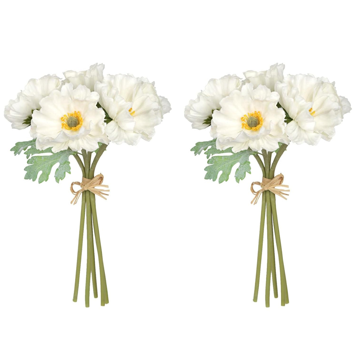 White Poppy Flowers Artificial 2 Bouquets Fake Poppies 10Pcs Real Touch Faux Poppy Flowers Stems For Wedding Party Office Home Decor(White)