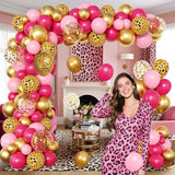Pink Leopard Print Birthday Decorations Set Balloon Arch for Girls