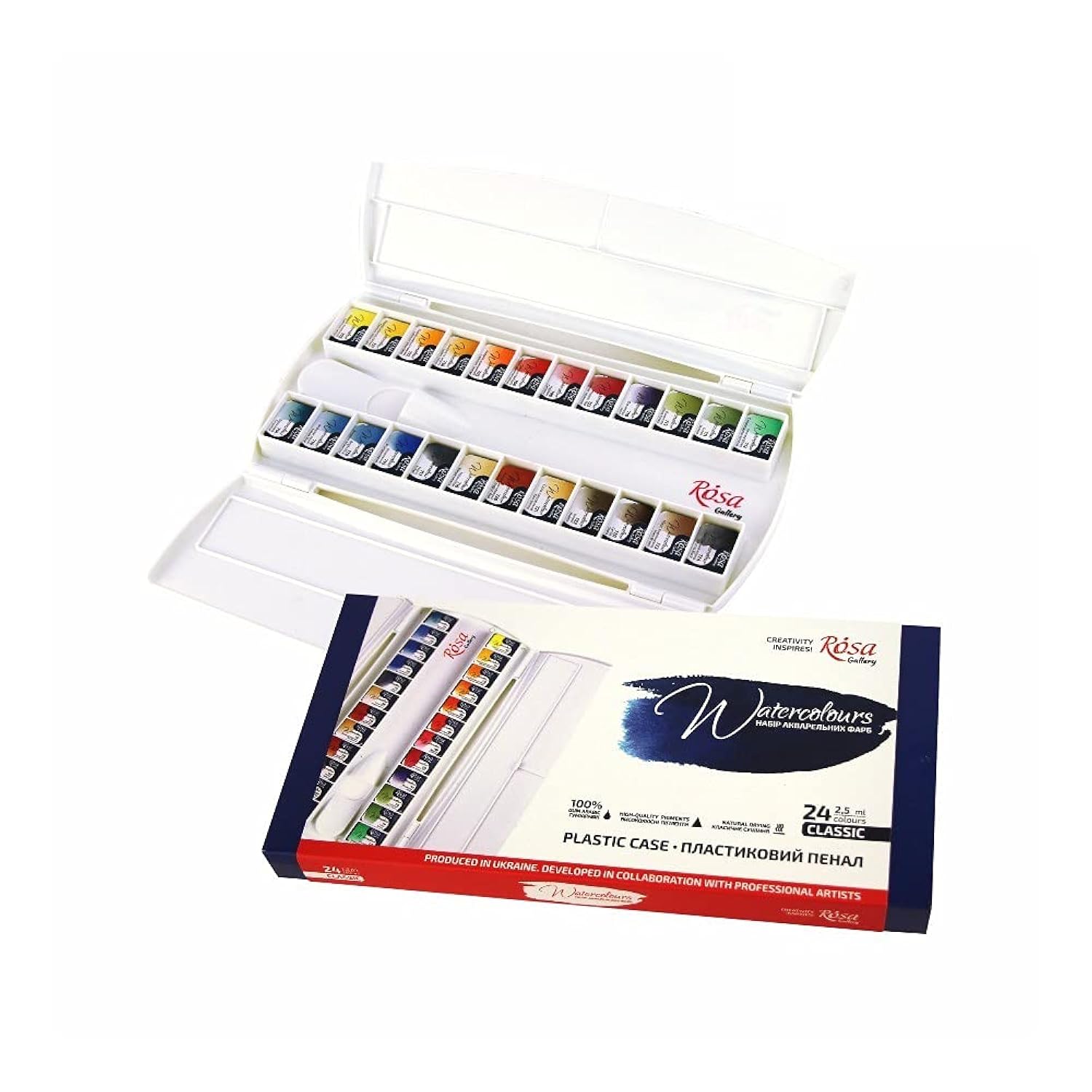 Watercolor Paint Set 24 Full Pans, Plastic Case, Extra Fine Professional Watercolours