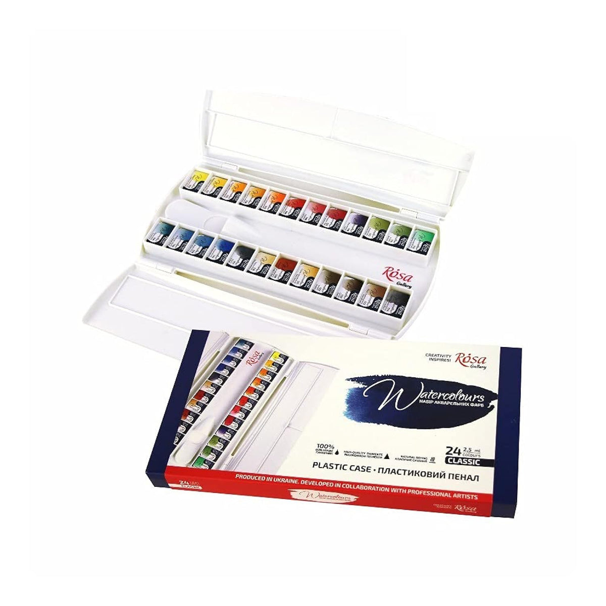 Watercolor Paint Set 24 Full Pans, Plastic Case, Extra Fine Professional Watercolours