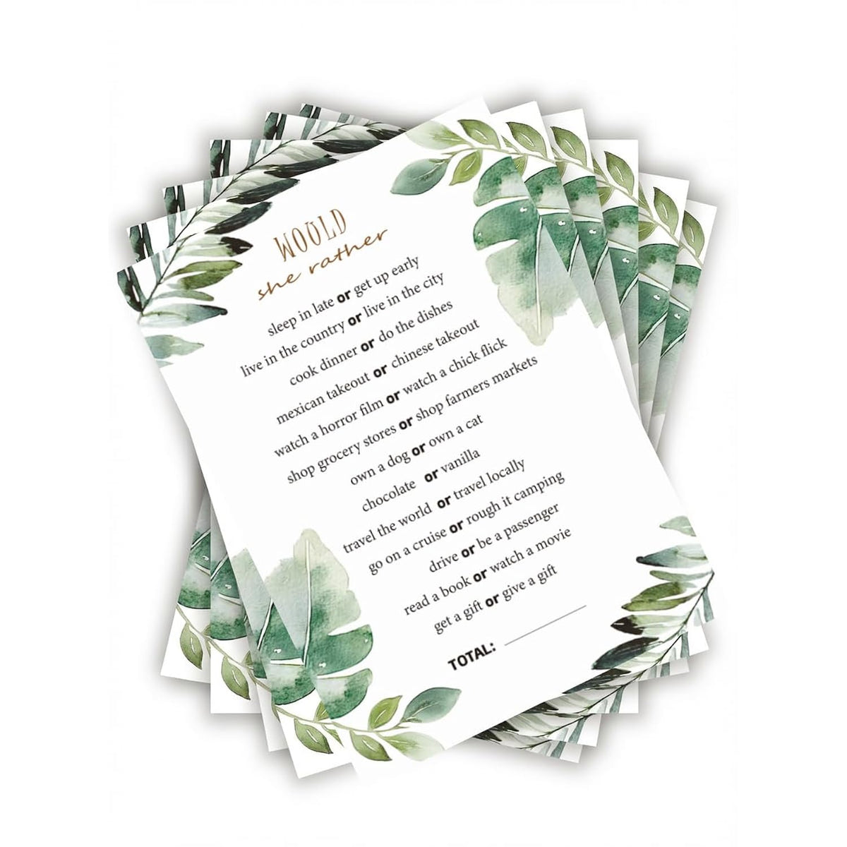 30Pcs Spring Greenery Baby Shower Games, Eucalyptus Would She Rather Bridal Shower Game, Gender Reveal Game, Sage Green Baby Shower Decorations