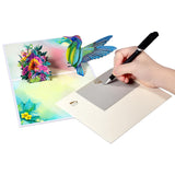 Blue Hummingbird And Flower Pop Up Paper Flower Bouquet Greeting Cards With Blank Note & Envelope, Ideal Gift For Celebrating Love, Birthday, Anniversary, Special Moments, Mother'S Day